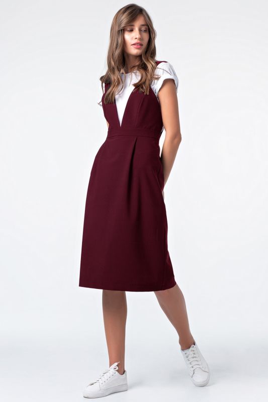 Office sundress under blouse burgundy