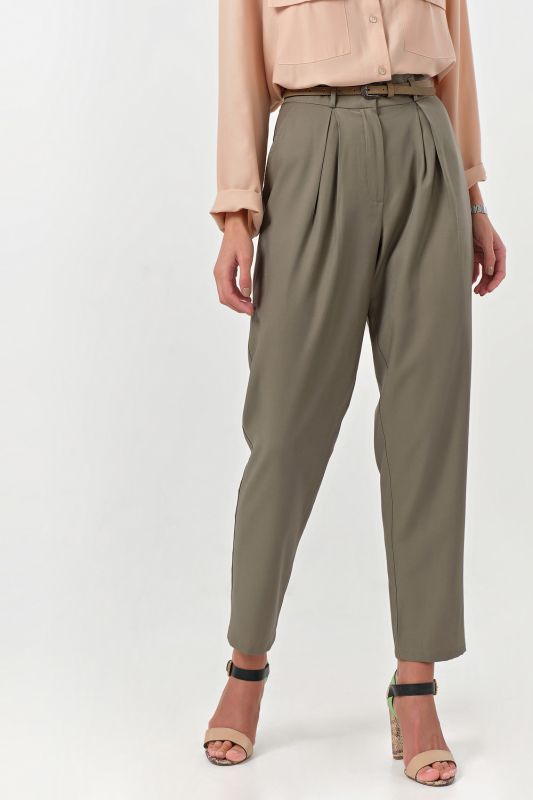 Summer loose pants with pleats green