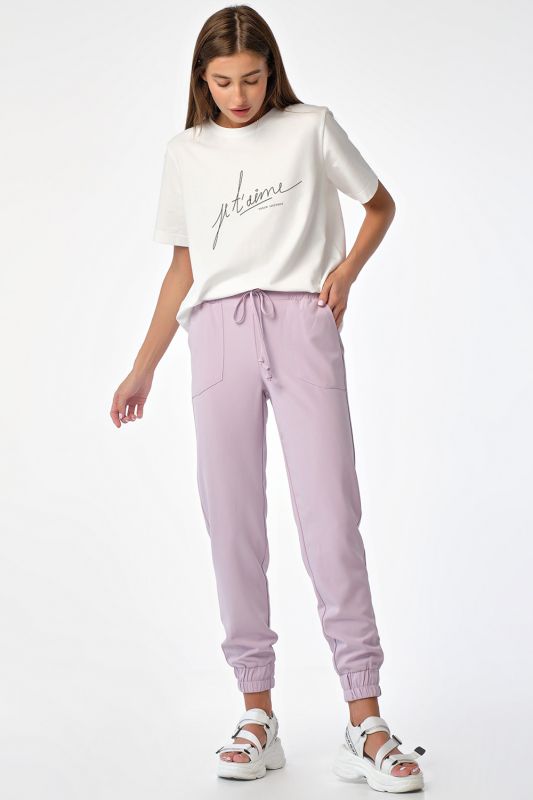 Summer sports pants with elastic band in purple