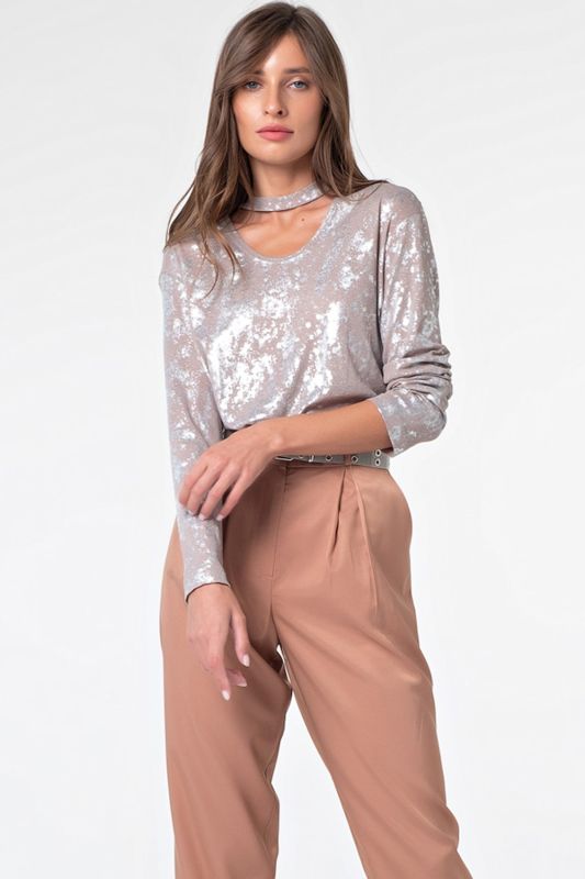 Shimmering mocha knitted dress blouse