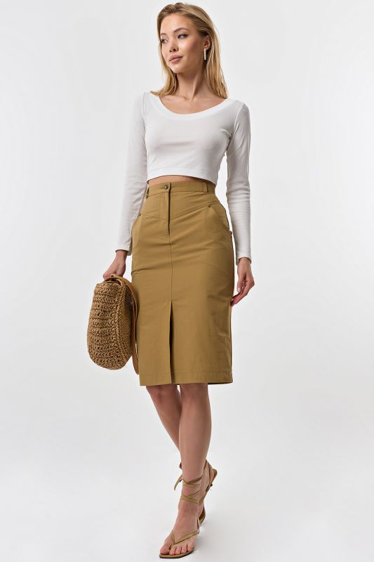 Beige denim straight silhouette skirt