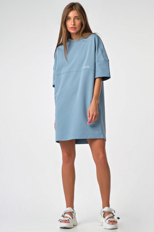 Oversize T-shirt dress made of knitted fabric blue smoky blue