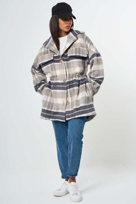 Coat with lining with plaid plaid placket