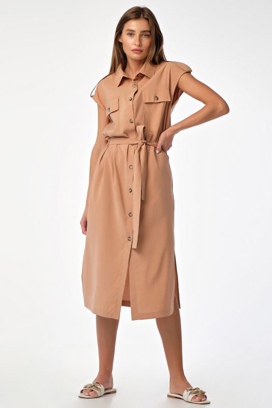 Safari midi dress with buttons beige