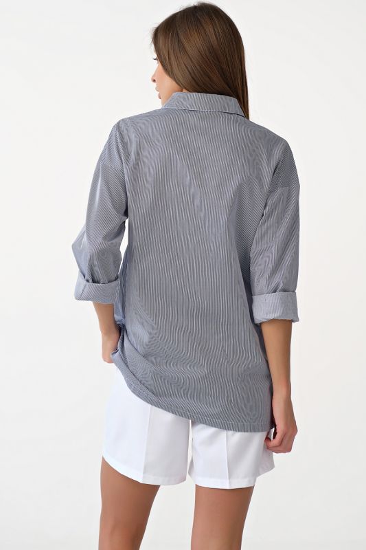 Long Sleeve Straight Shirt with Striped Stripes on gray