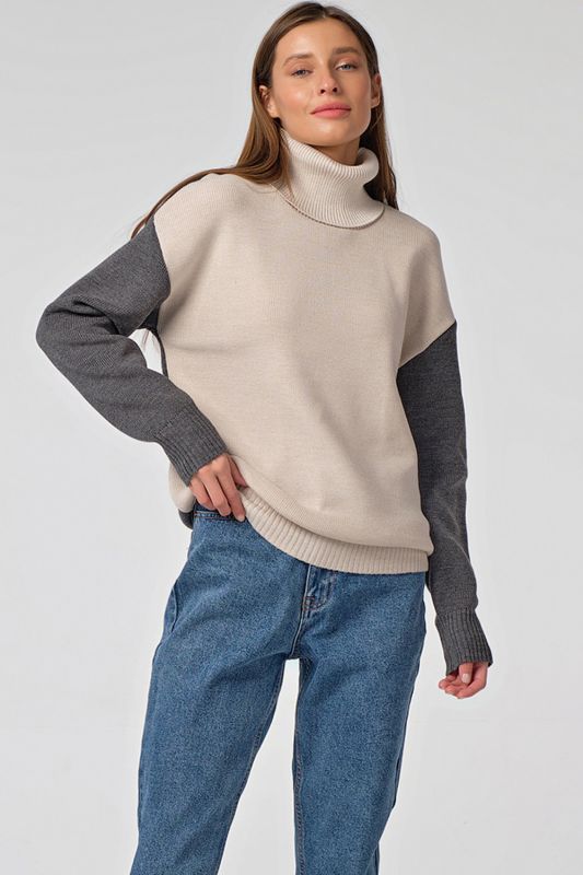 Knitted sweater straight two-color gray-white