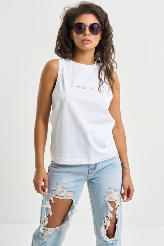 Sleeveless knit top in cotton white