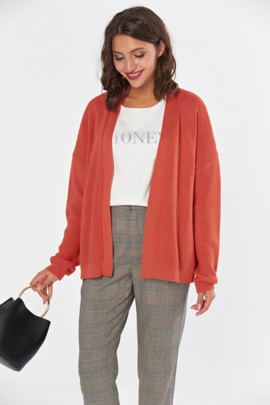 Brick cotton knitted short over-size cardigan