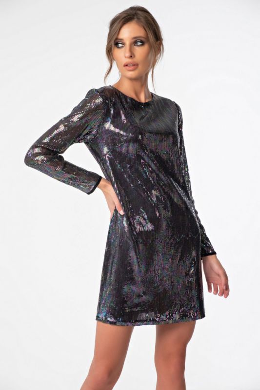 Black sequin knitted dress with fitted silhouette