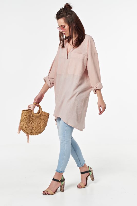 Long sleeve cotton summer tunic beige