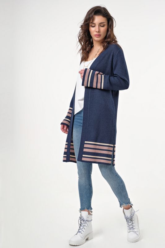 Cardigan knitted oversize long blue melange