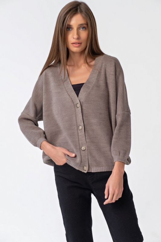 Cotton m_lange walnut buttoned knitted over-size sweater