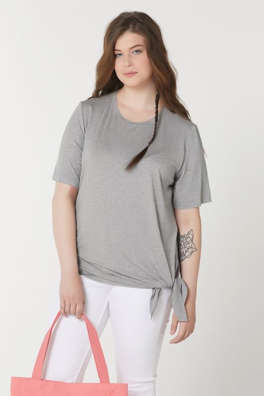 Asymmetrical knitted blouse in big size gray