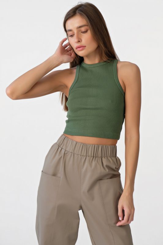 Cotton American cotton cropped knit top with armhole green