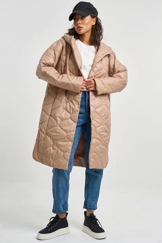 Hooded Quilted Coat Beige