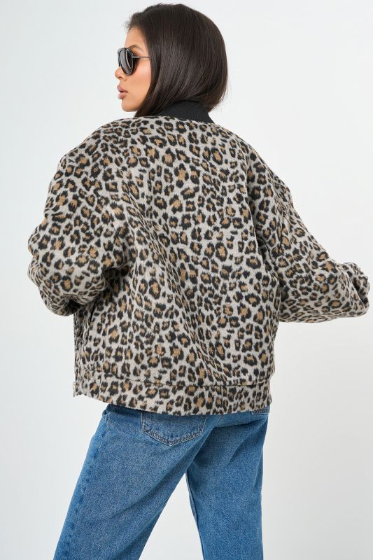 Leopard bomber made of wool overcoat with insulated lining