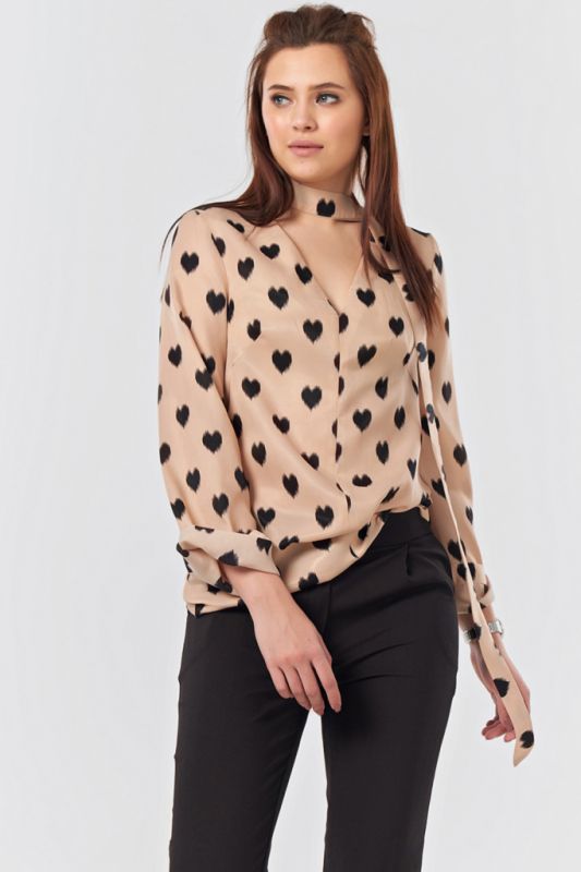 Free light blouse with neck ties beige