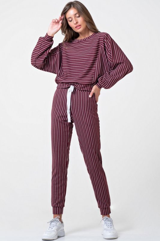 Casual suit with striped jersey pants on burgundy