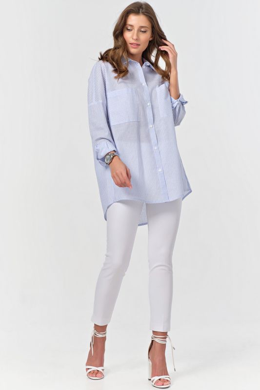 Striped cotton long sleeve oversize shirt on blue