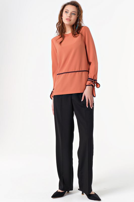 Long blouse with ties for office light terracotta