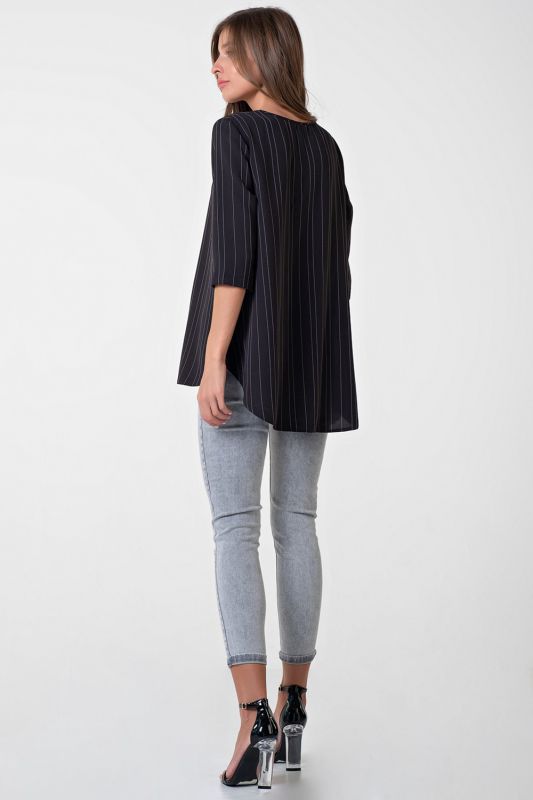 Long asymmetrical striped blouse on black