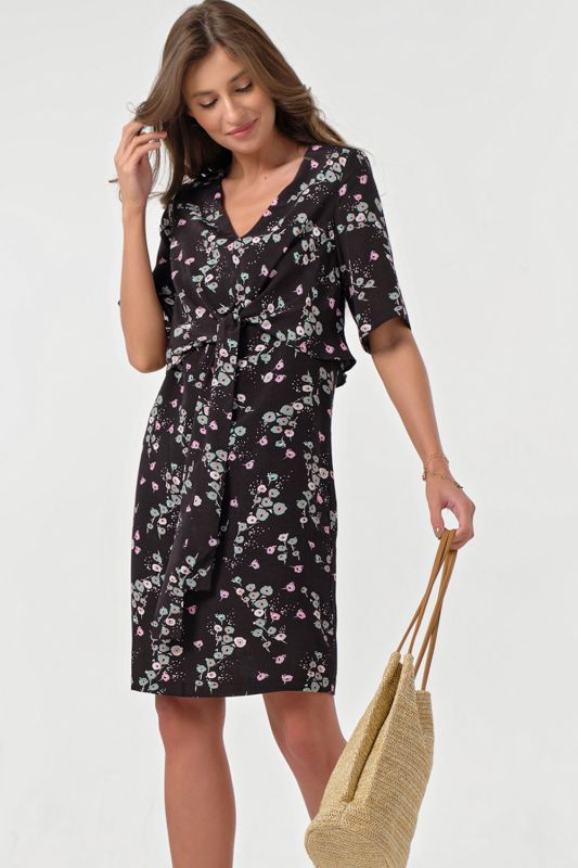 Summer fitted dress with print on black