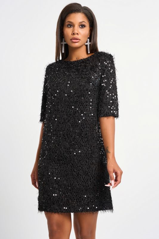 Straight silhouette evening dress made of fabric with sequins black