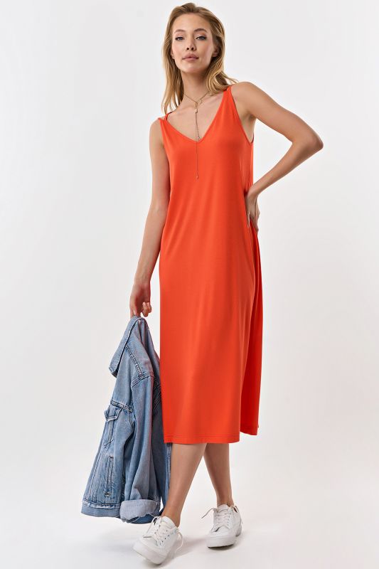 Orange knitted summer midi dress