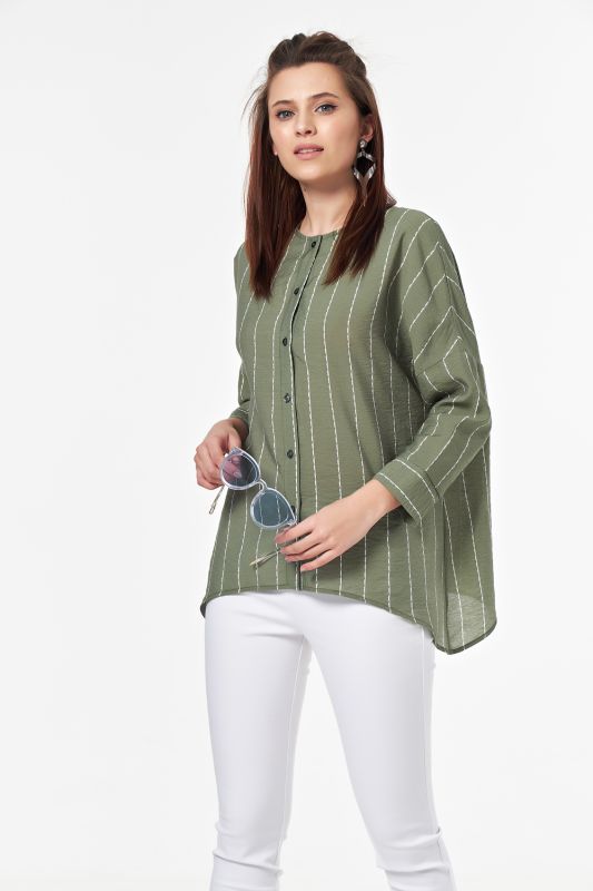 Free striped button down blouse on khaki