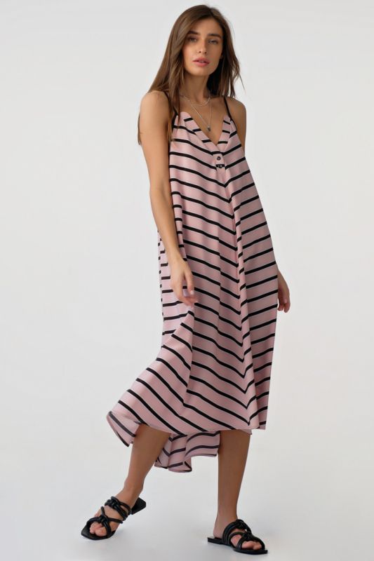 Black striped strappy loose midi dress on pink