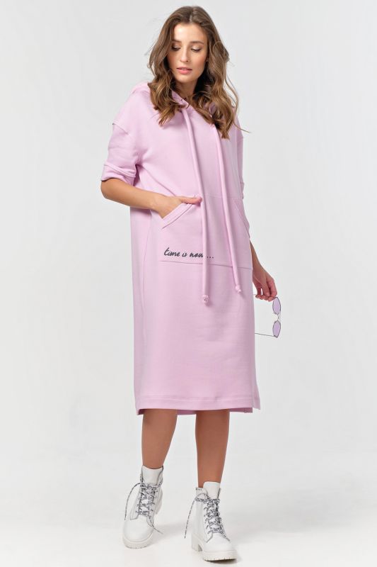 Short sleeve futher hoodie dress in pink