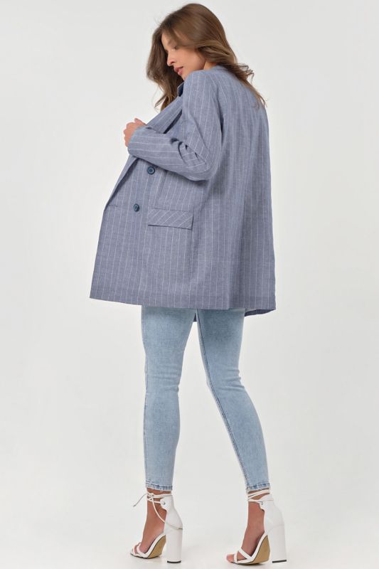 Summer double-breasted jacket made of cotton striped gray-blue