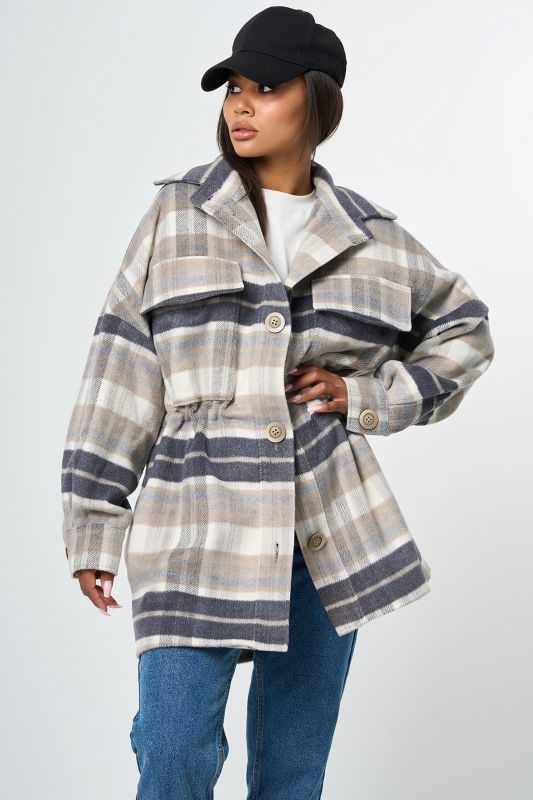 Coat with lining with plaid plaid placket