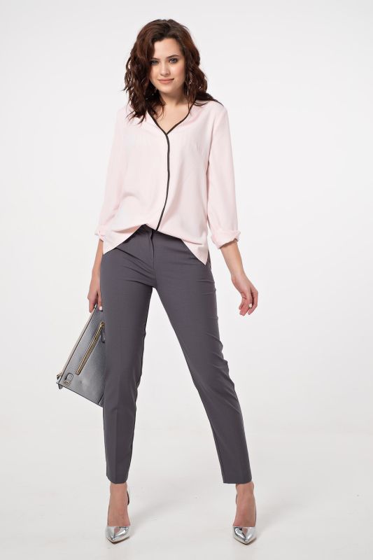 Office straight v-neck blouse in pale pink