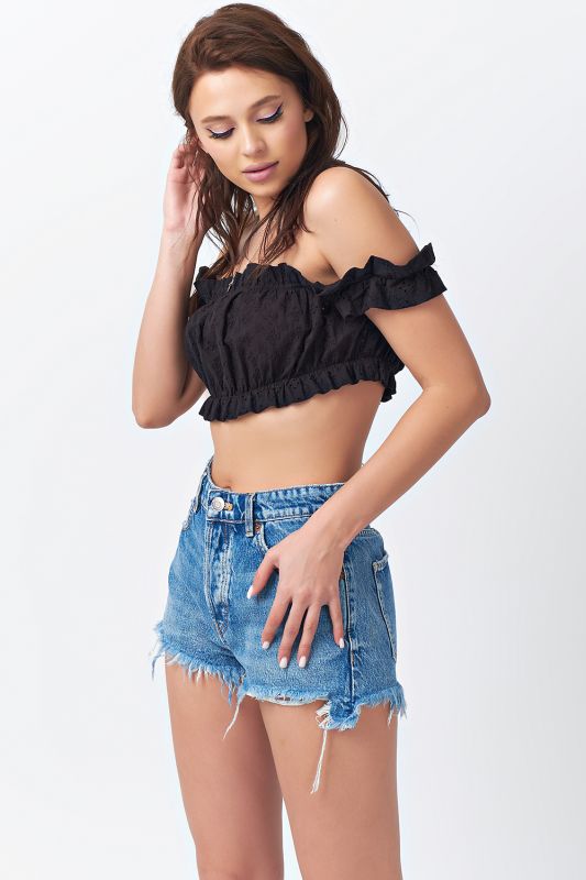 Cotton summer cropped top black