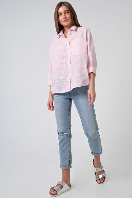 Striped Cotton Summer Oversize Shirt on Pink