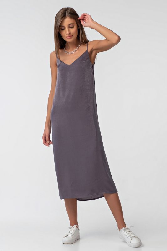 Lined silk midi combination dress gray