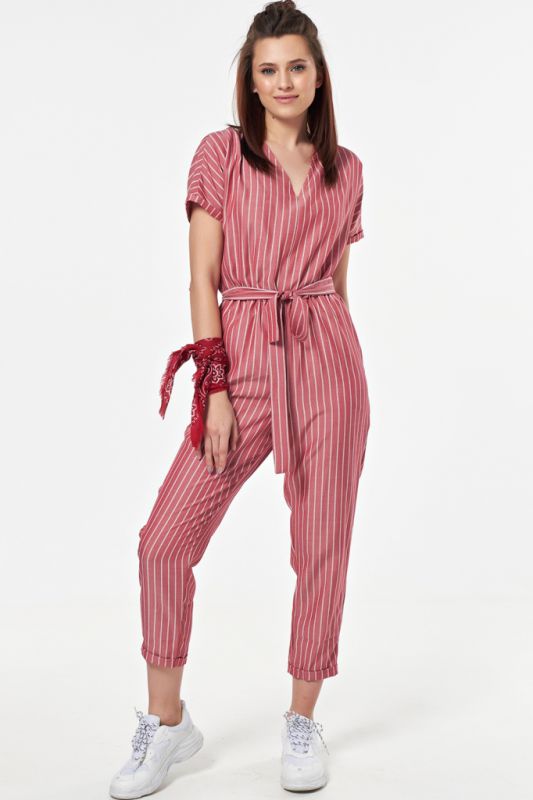 Summer striped pant overalls on red