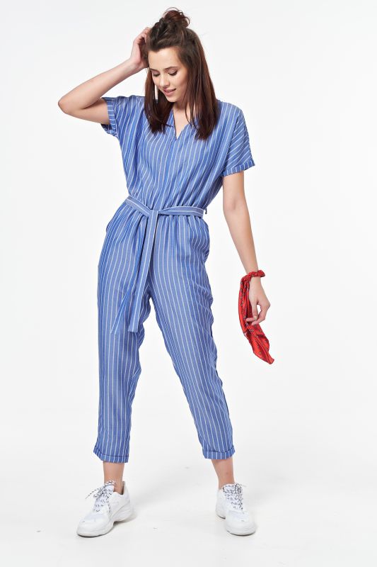 Summer striped pant overalls on blue