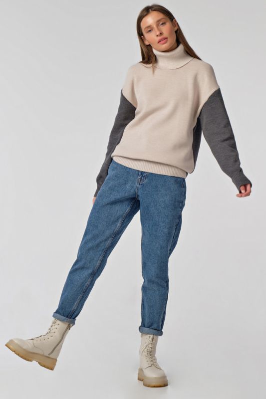 Knitted sweater straight two-color gray-white