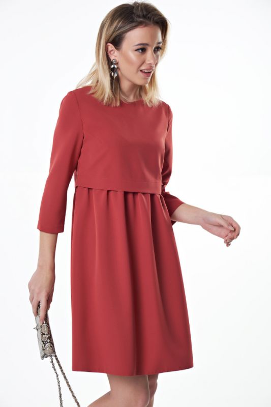 Terracotta loose casual dress with gathers