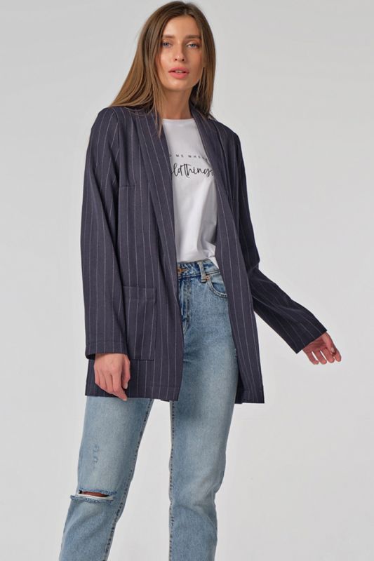 Lightweight straight unlined striped jacket in navy blue