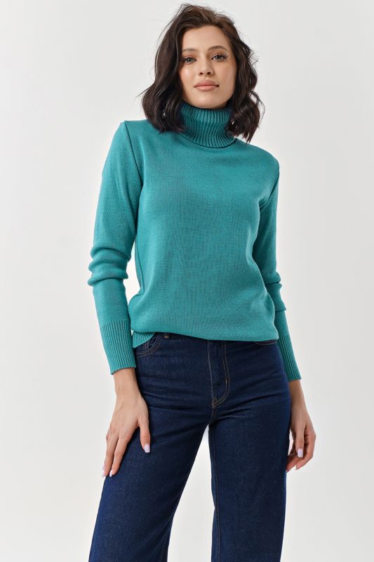 Long sleeve knitted turtleneck from teal wool