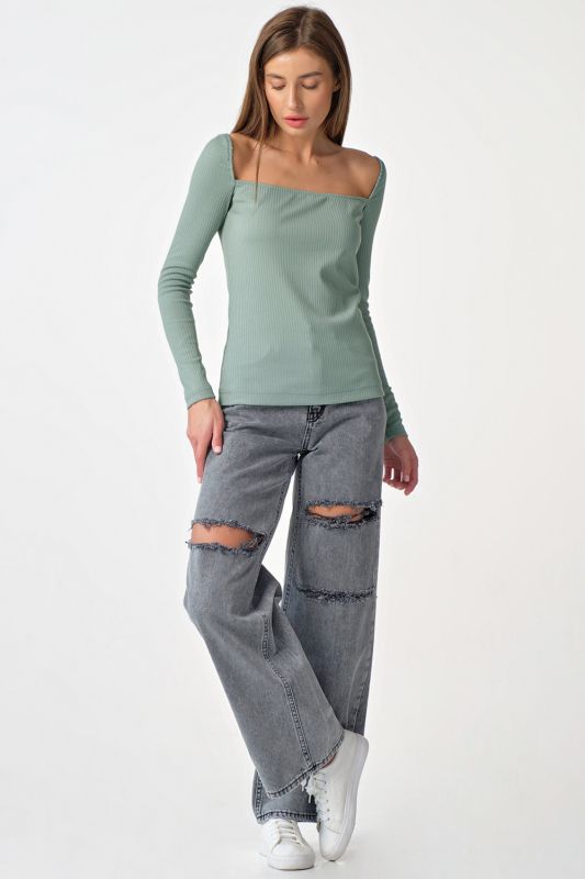 Longsleeve knitted longsleeve with square neckline mint