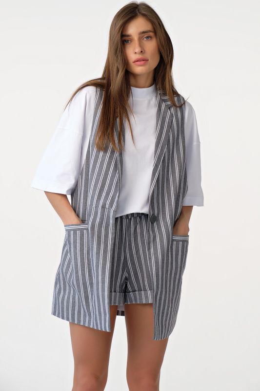 Long cotton striped summer vest on gray