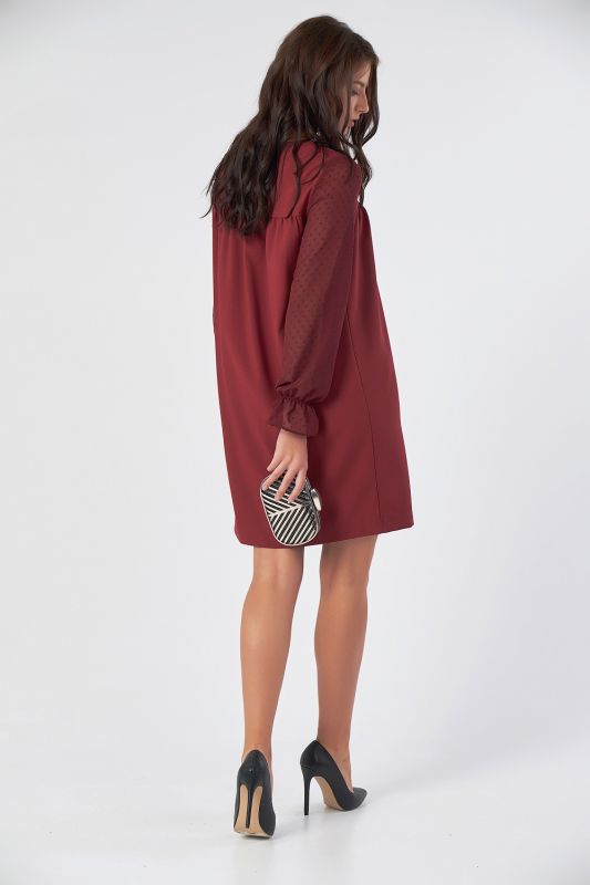 Light straight dress with chiffon sleeves burgundy