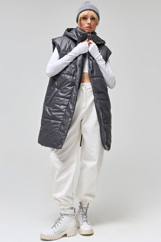 Warming vest with detachable hood dark gray