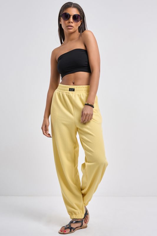 Yellow textured jersey casual pants