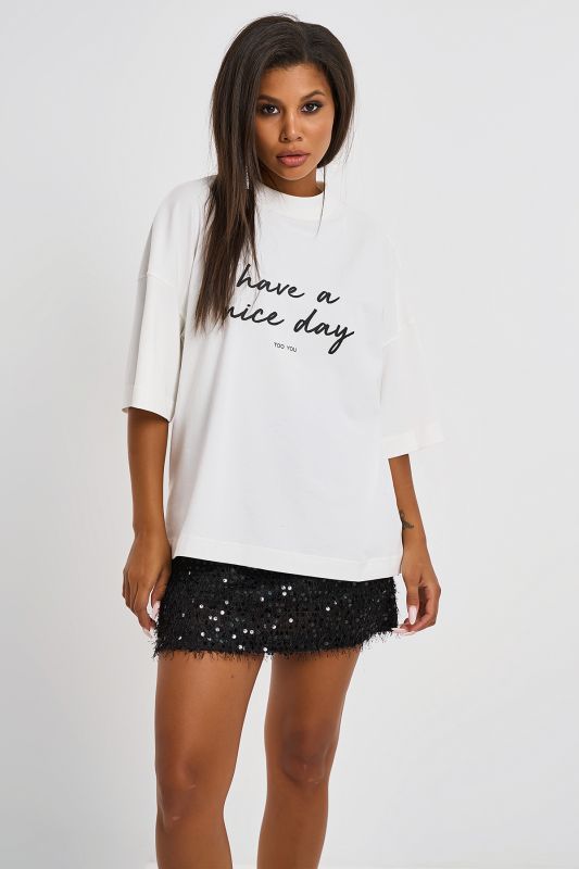 Oversize T-shirt with inscription made of milk cotton