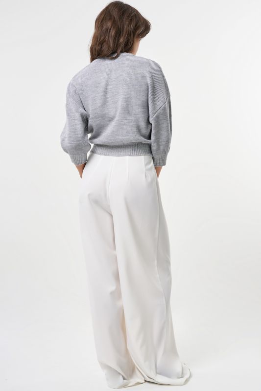 Summer shortened cotton melange sweater in light gray